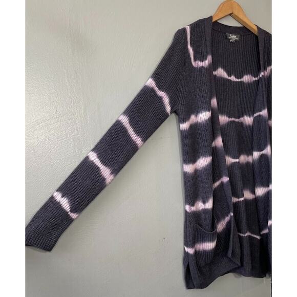 Belle by Belldini Sweater Size Medium Purple Tie Dye Pocket Cardigan Festival - Picture 2 of 8